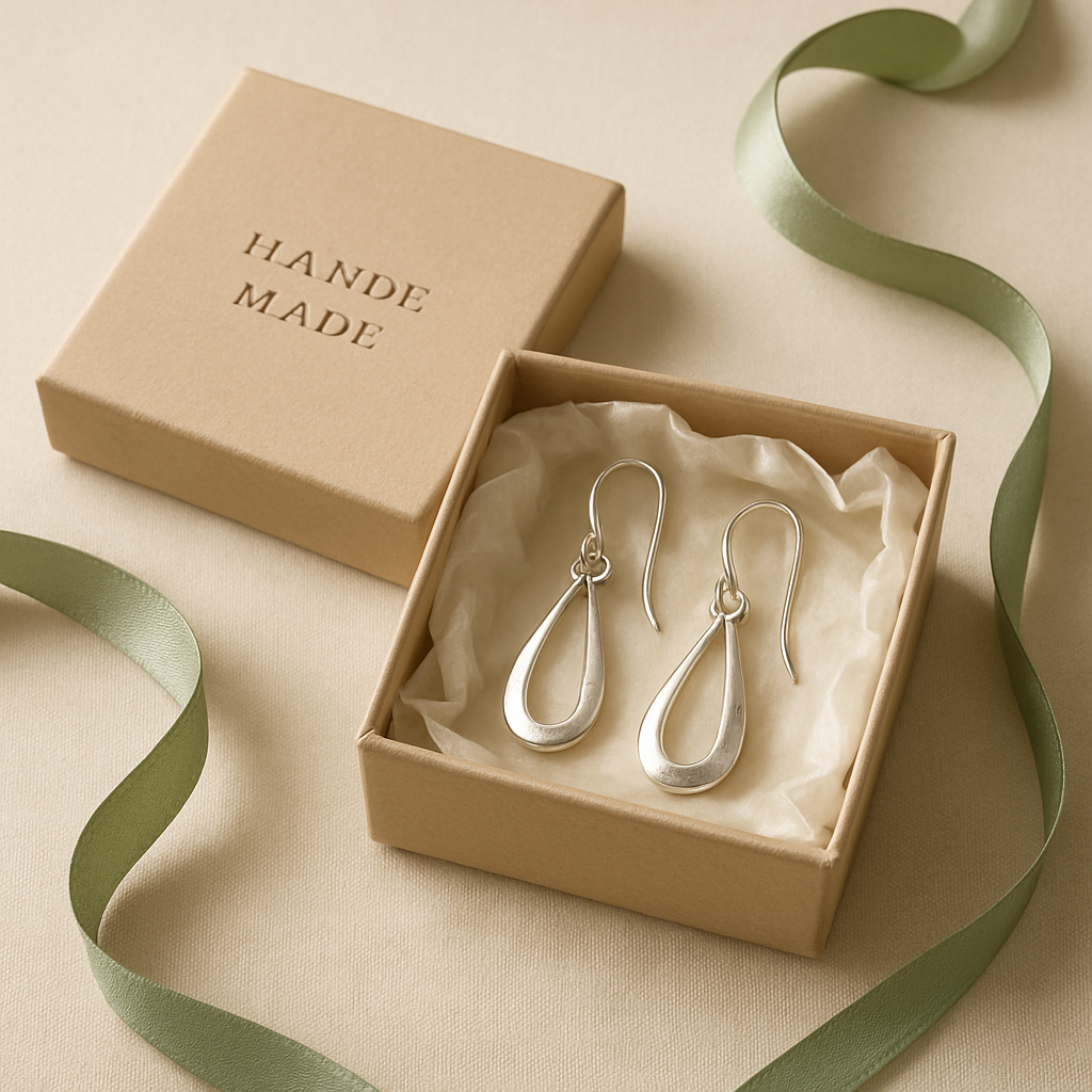Pair of elegant silver earrings in a boutique gift box
