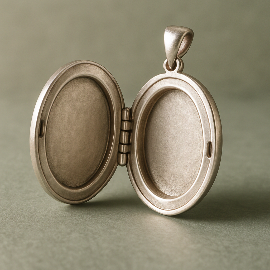 Open locket showing handcrafted hinge detail