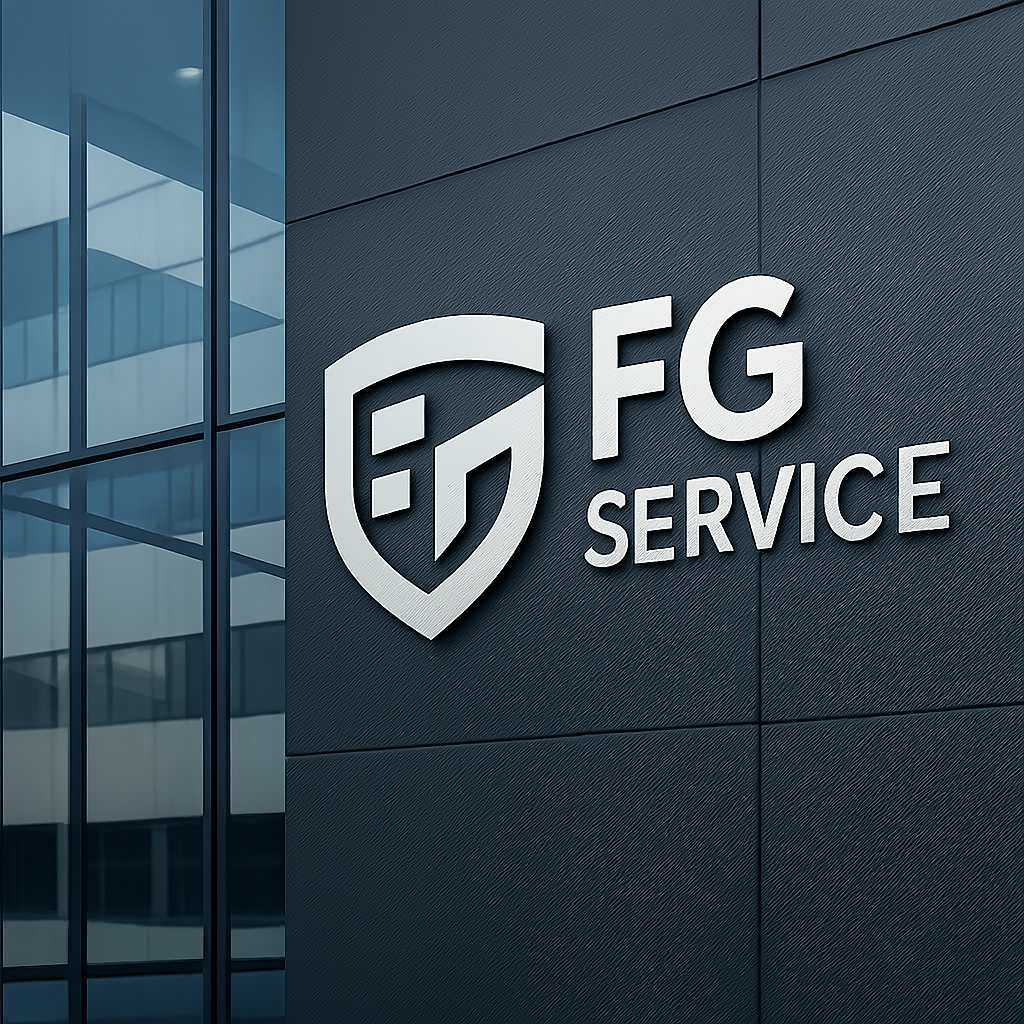 Fachada ou logo da FG Service em ambiente corporativo, transmitindo confiança