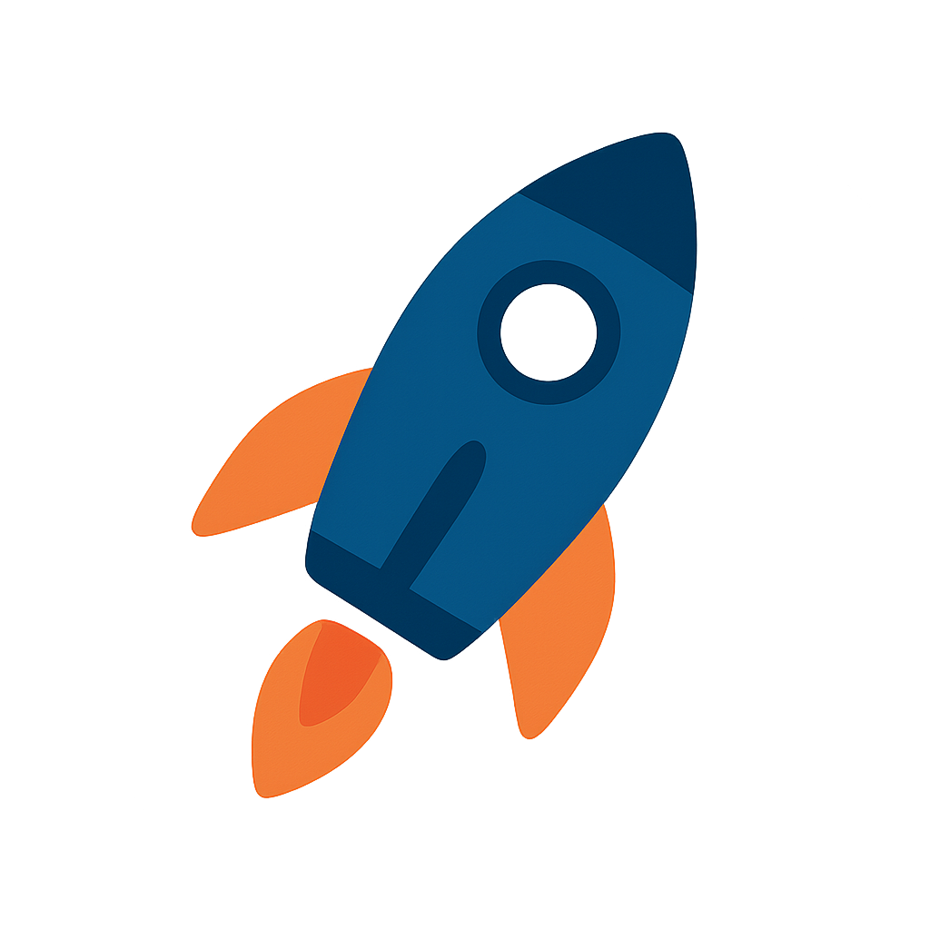 Minimal rocket icon ornament with navy body and orange accents