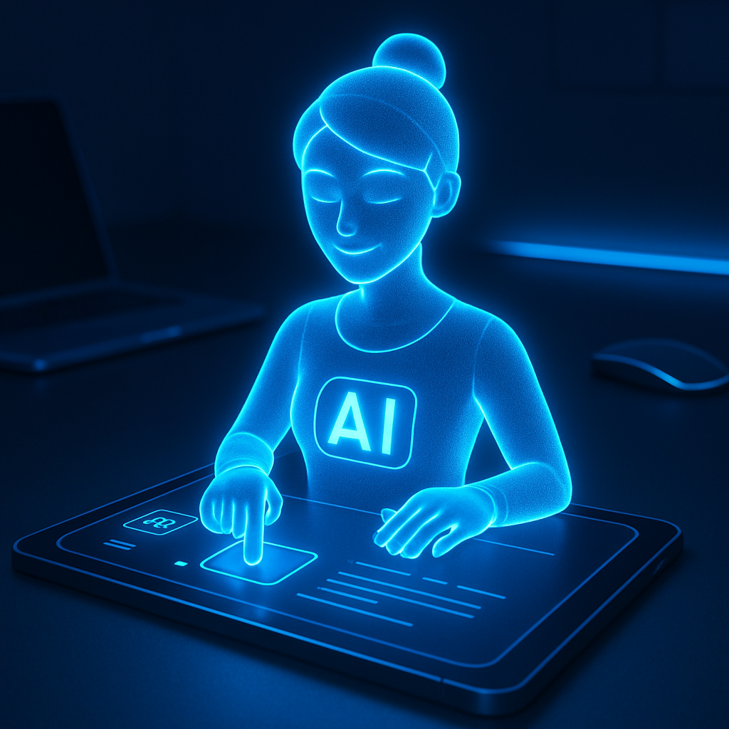 AI assistant working on futuristic tablet