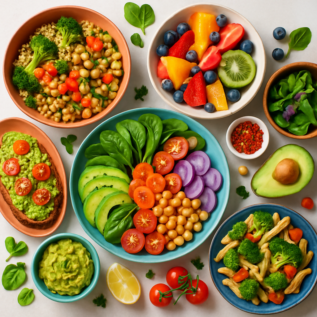 Colorful gourmet food on table, fresh and healthy ingredients