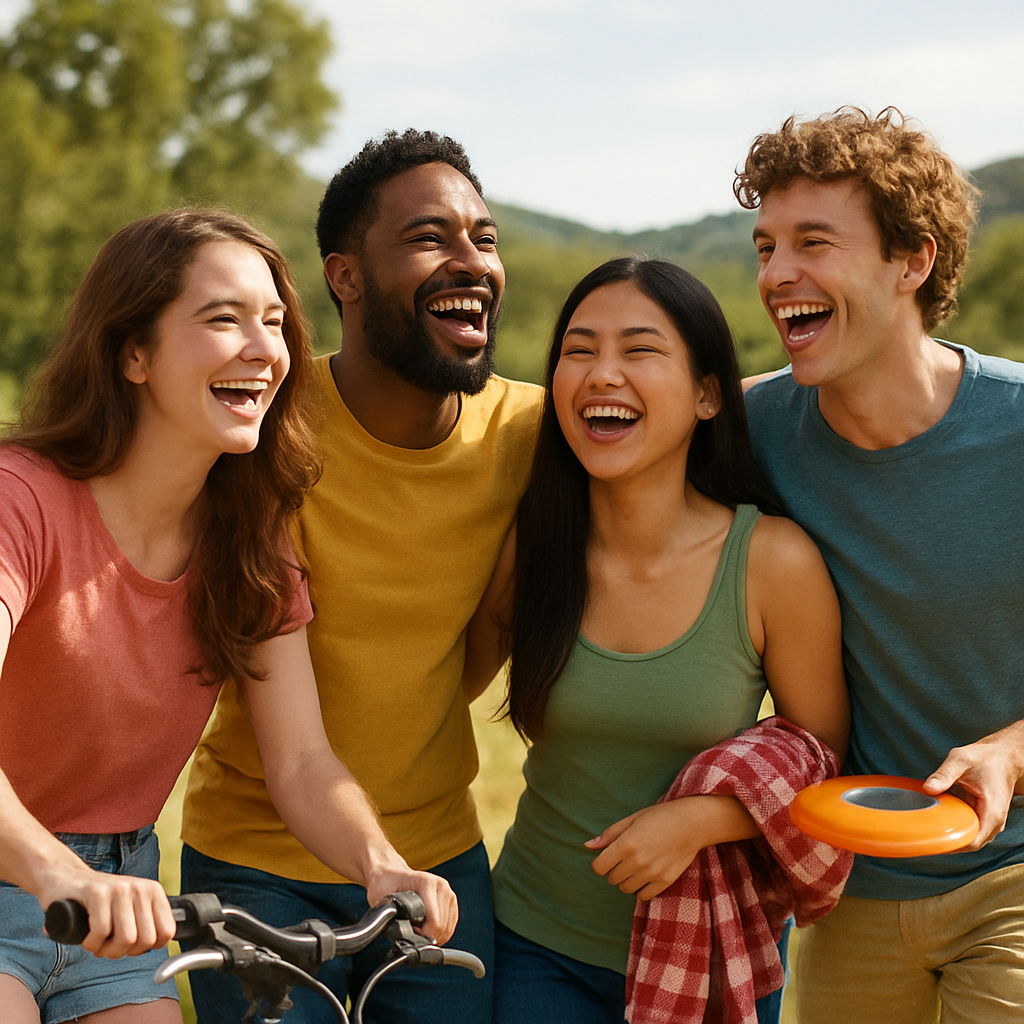 Friends enjoying outdoor lifestyle, laughter and fun