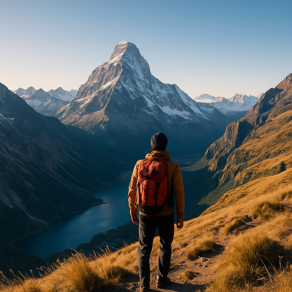 Travel destination with scenic view, traveler admiring mountains