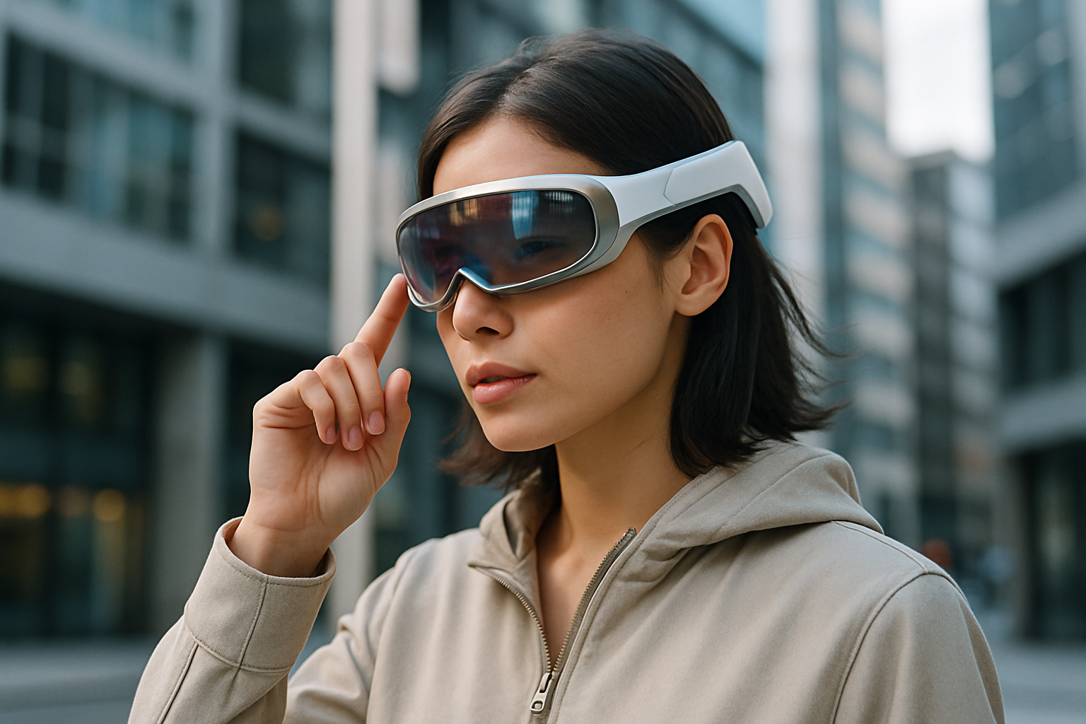 Modern technology, young woman with futuristic device