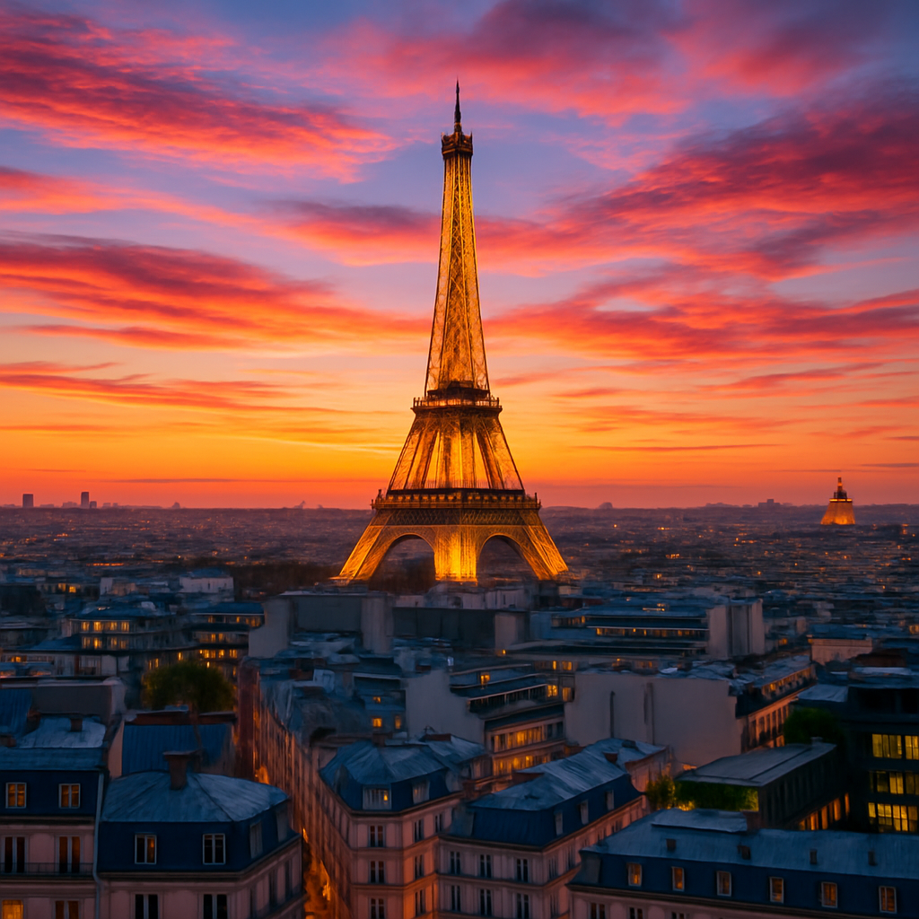 Paris cityscape at sunset