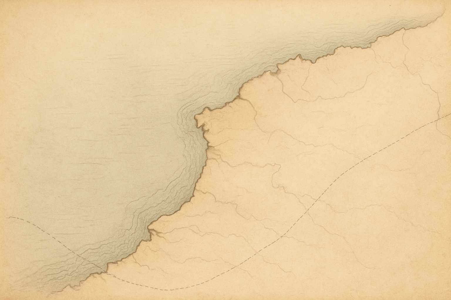Illustrated northern coastline map texture with paper grain and faint sea contours