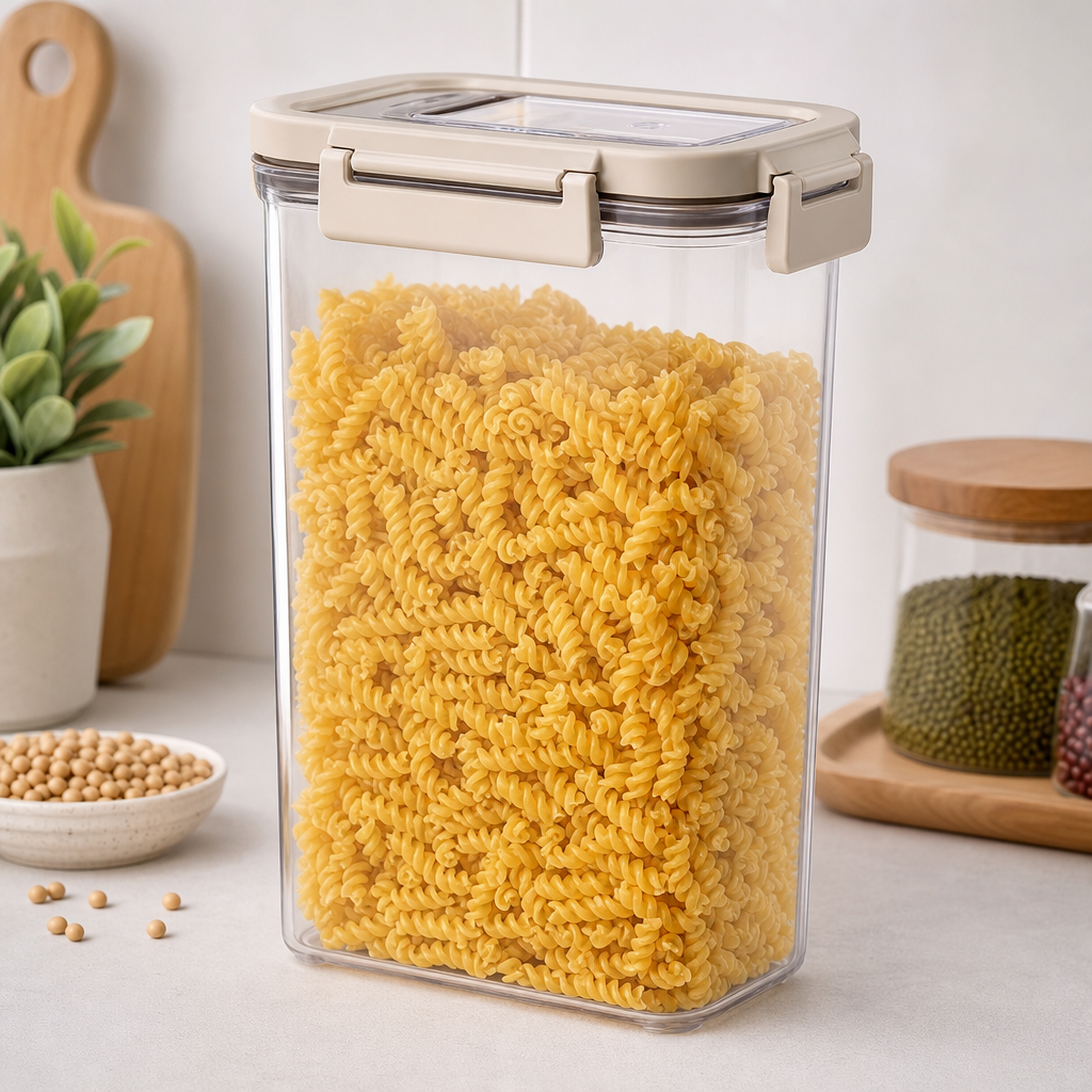 Dry-goods storage box with clear body