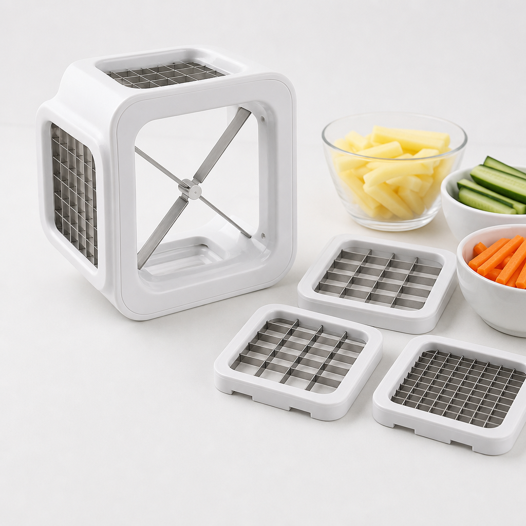 Four-sided blade cutter with white frame and interchangeable grid plates