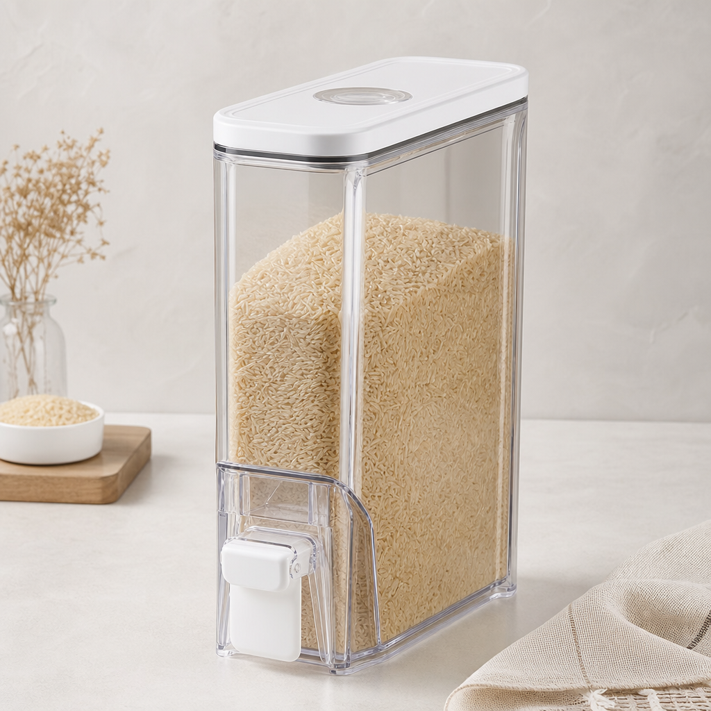 Large grain storage box with pour spout