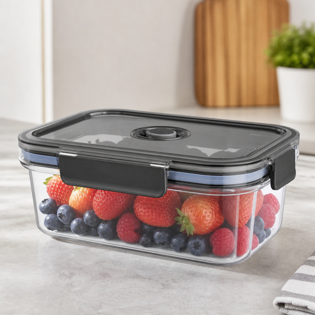 Vacuum-sealed box with locking lid and gasket