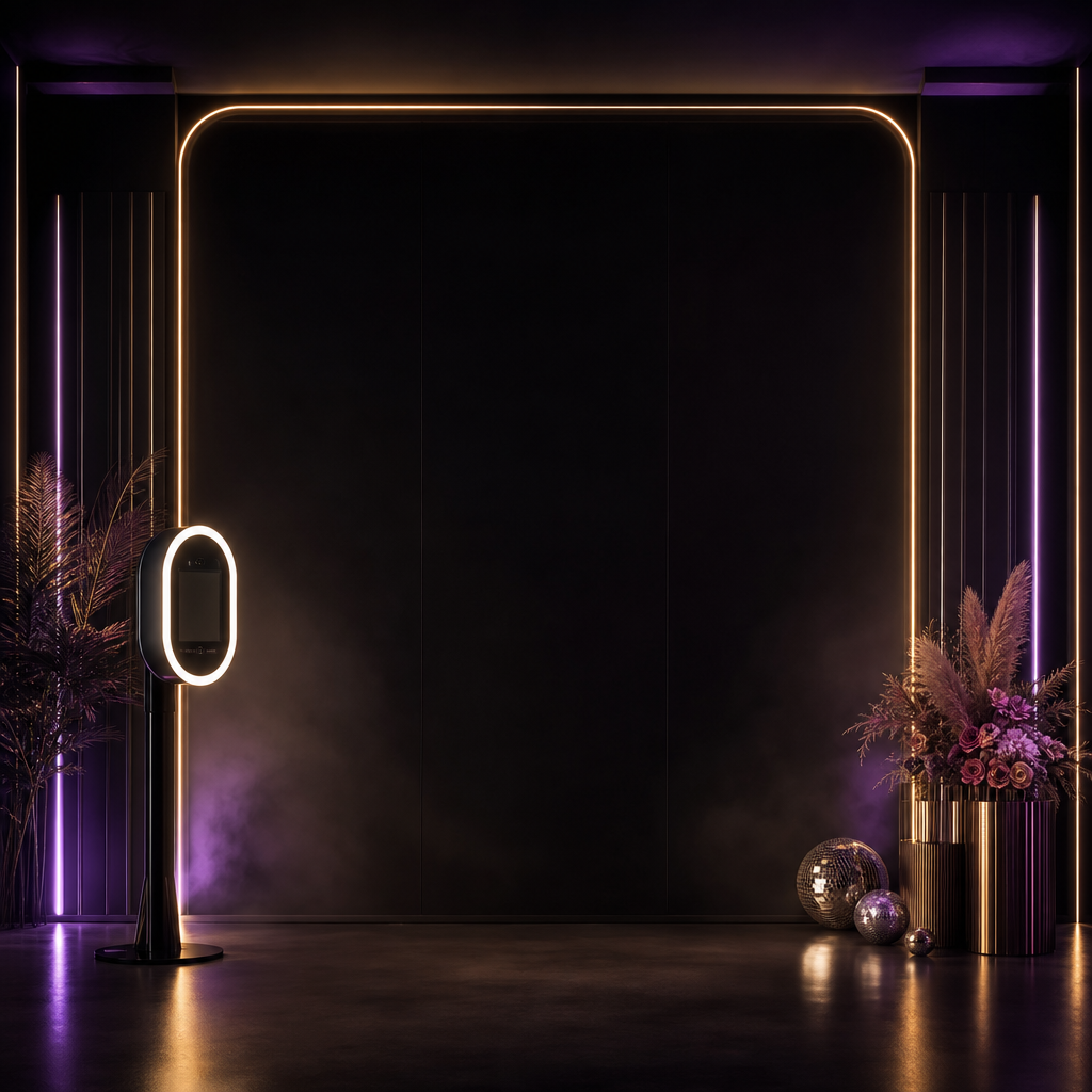 Midnight black backdrop with subtle LED glow and haze