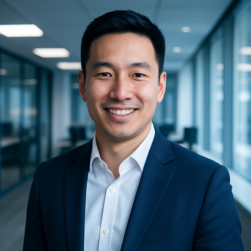 Portrait of David Chen, Marketing Director at FinCore