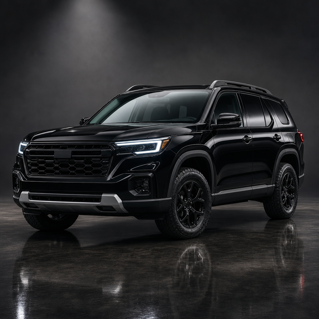 Black midsize SUV with rugged stance and LED lighting