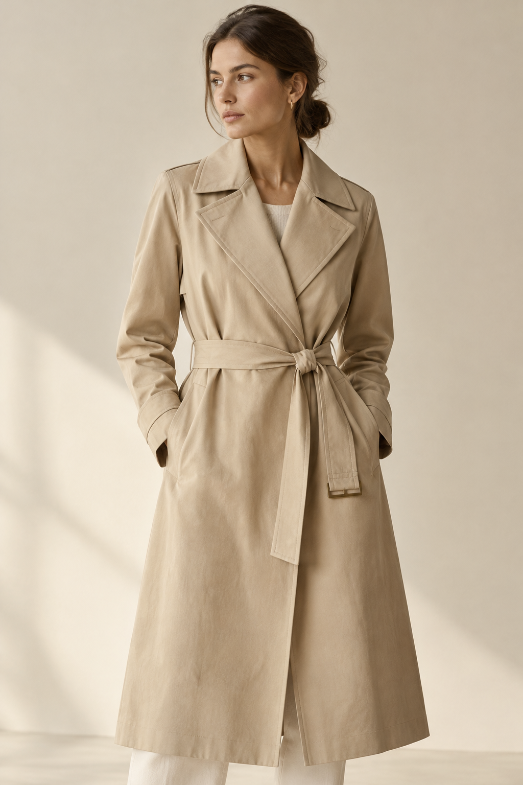 Light sand compact cotton trench coat