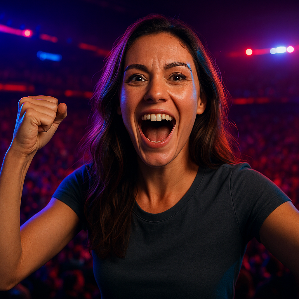 Excited woman cheering in the crowd