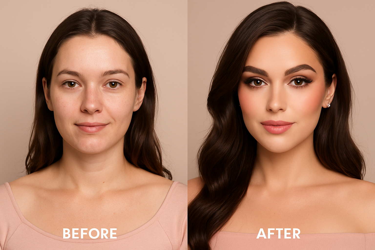 Before and after makeup transformation