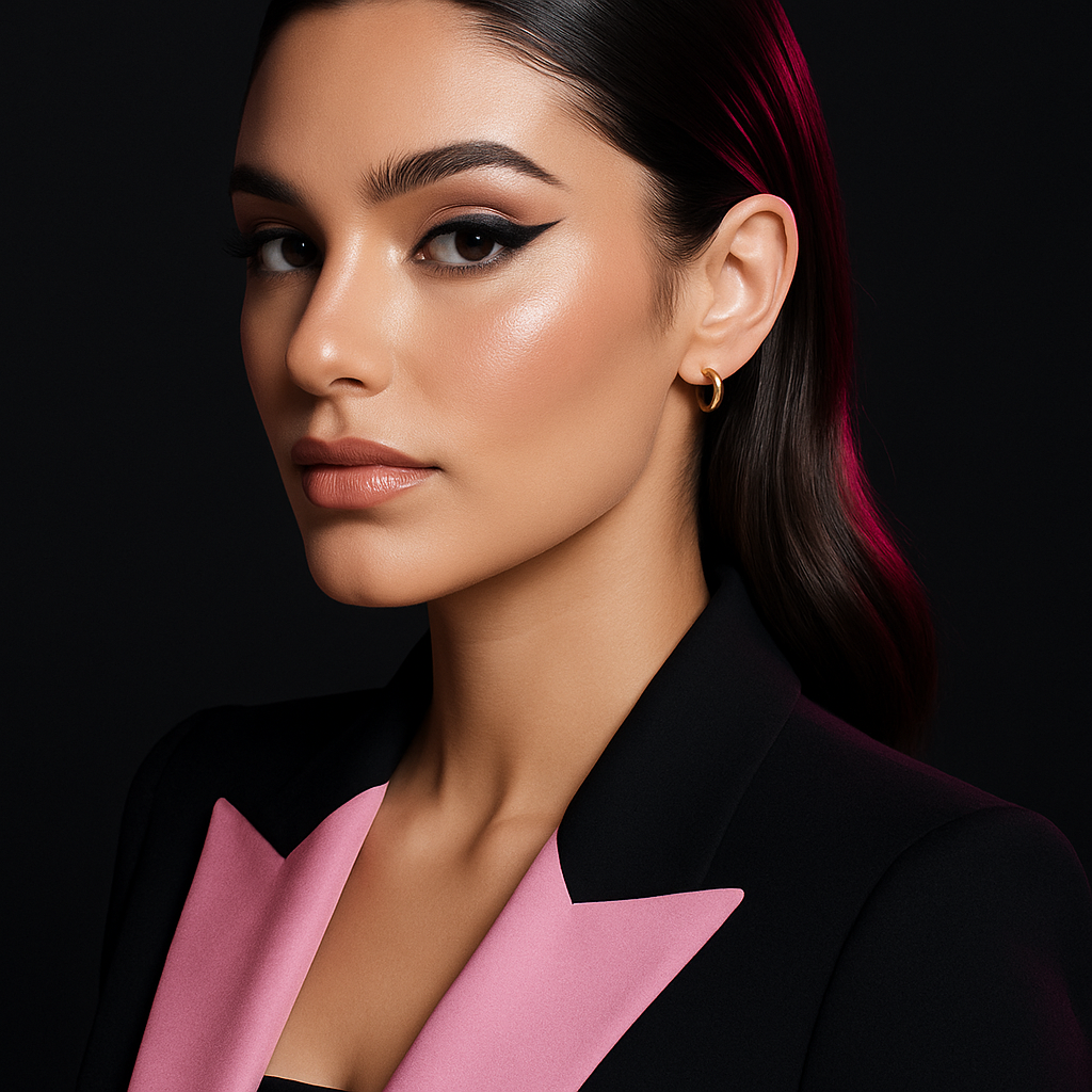 Luxury beauty portrait with sleek makeup and glossy hair