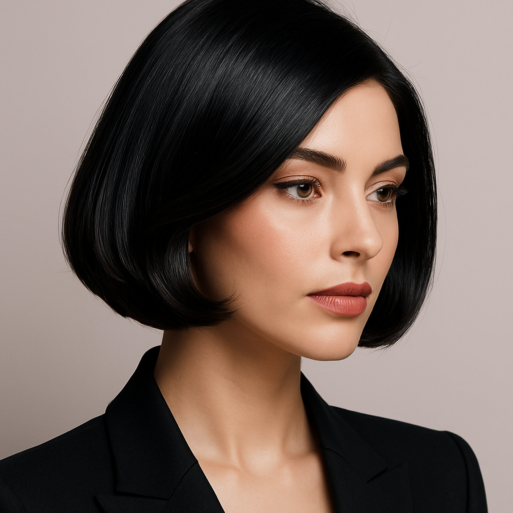 Polished bob blowout with shine