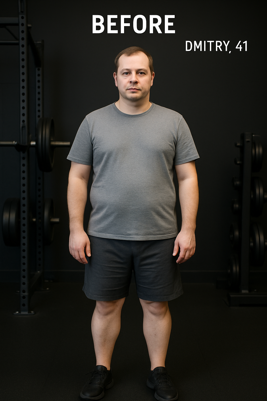 Before: client photo, neutral pose