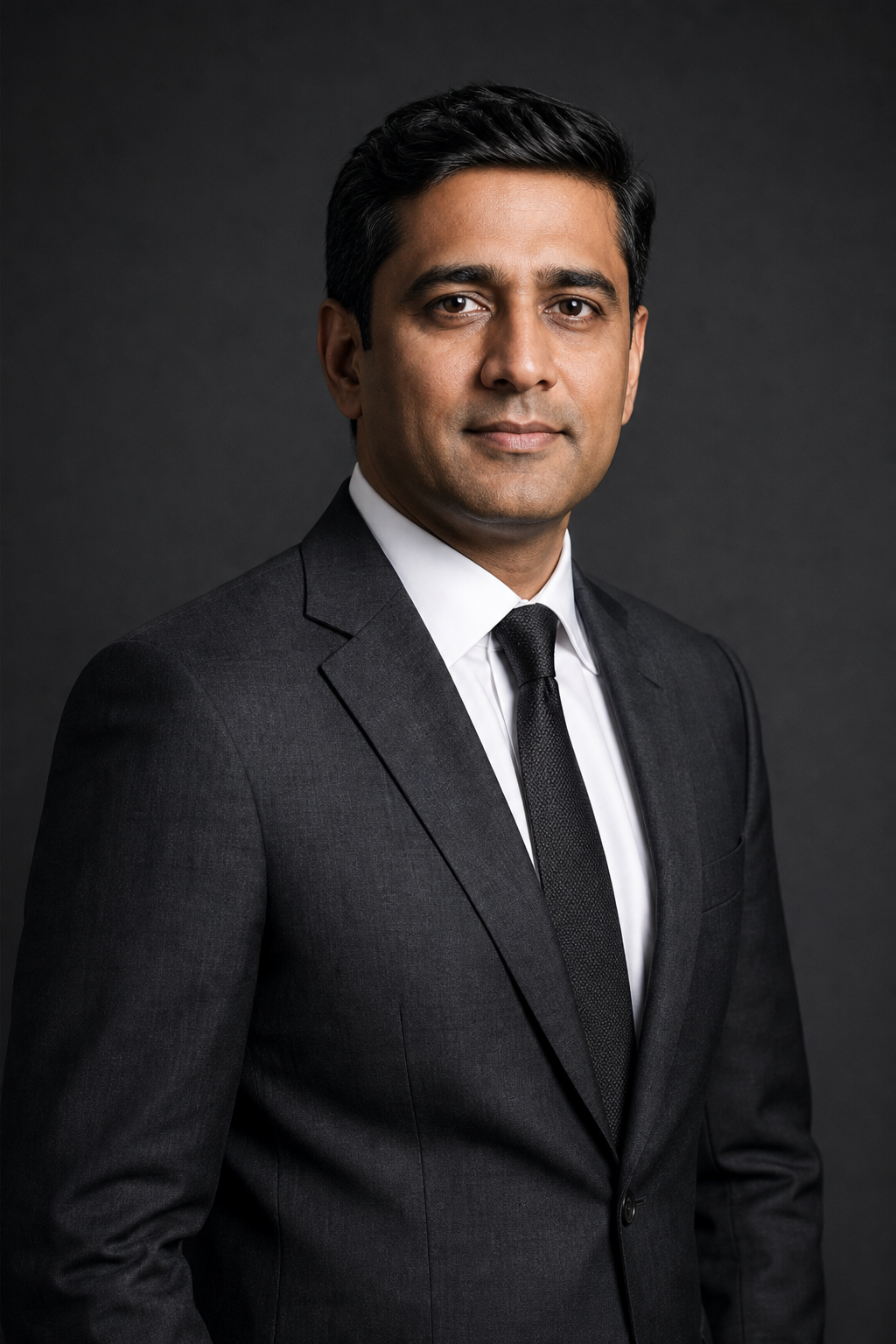 Professional executive portrait of Nikhil Shah in formal business attire