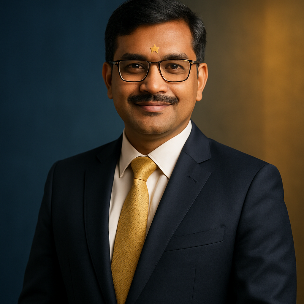 Portrait of an Indian gold trader, modern and professional