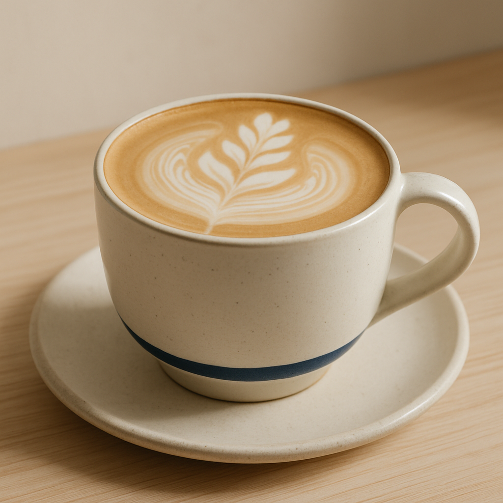 Ceramic cup of latte with delicate foam art