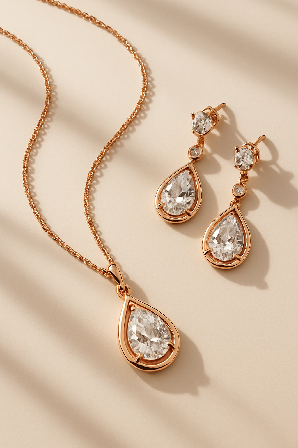 Handcrafted luxury jewelry with rose gold and gemstone accents displayed elegantly