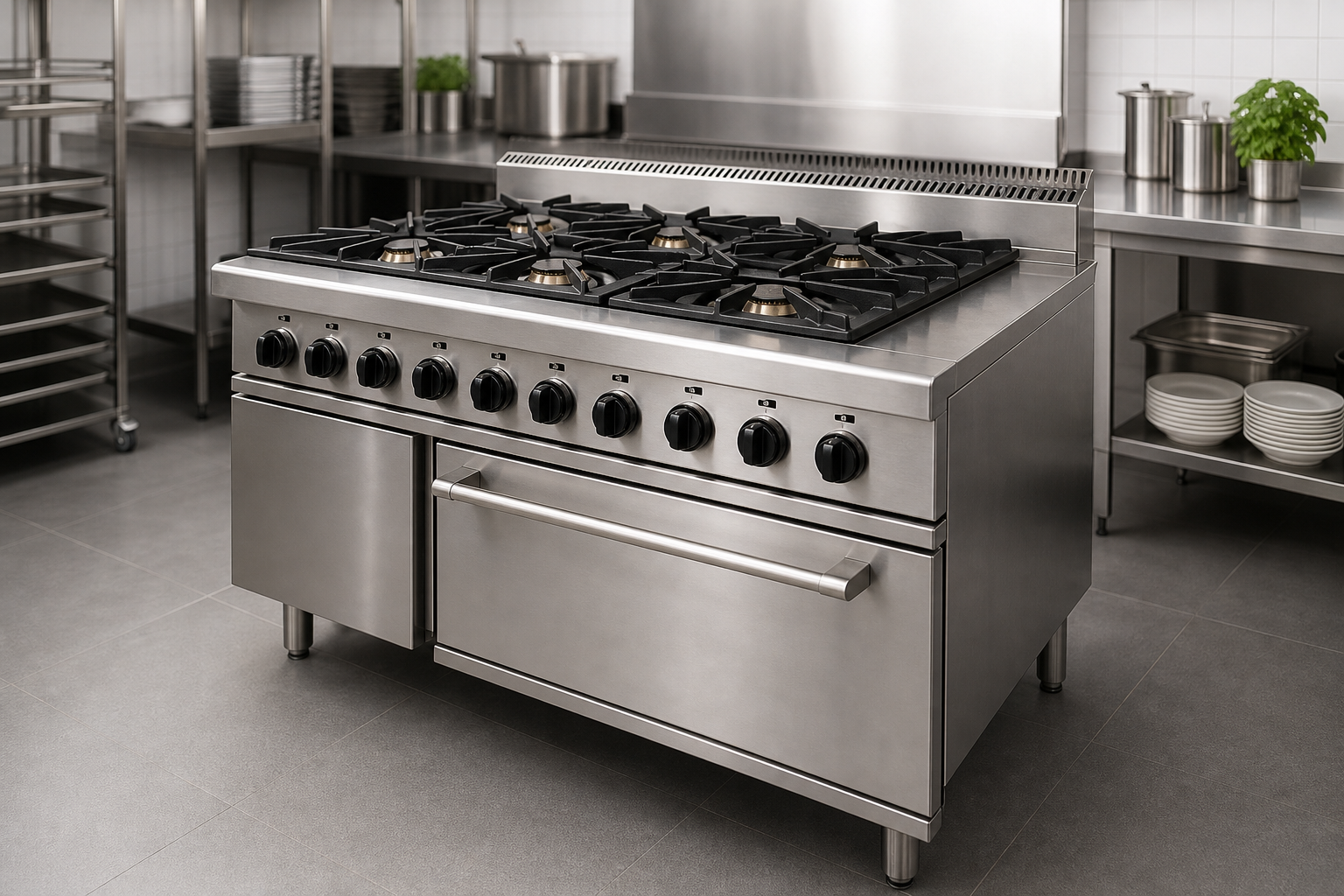 Commercial gas cooking equipment with burners