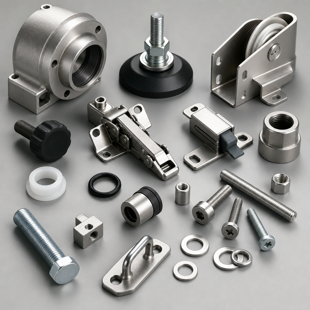 Assorted industrial fasteners and fixing parts for large kitchen equipment