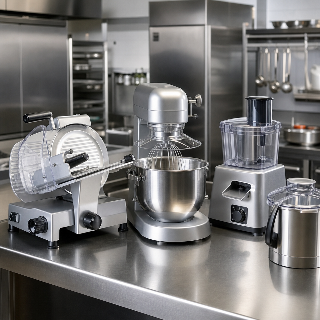 Food preparation machines for cutting and mixing