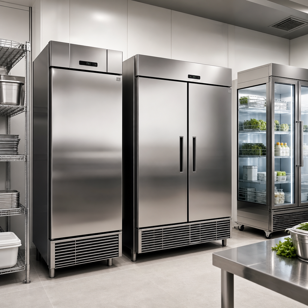 Commercial refrigeration units in a storage room
