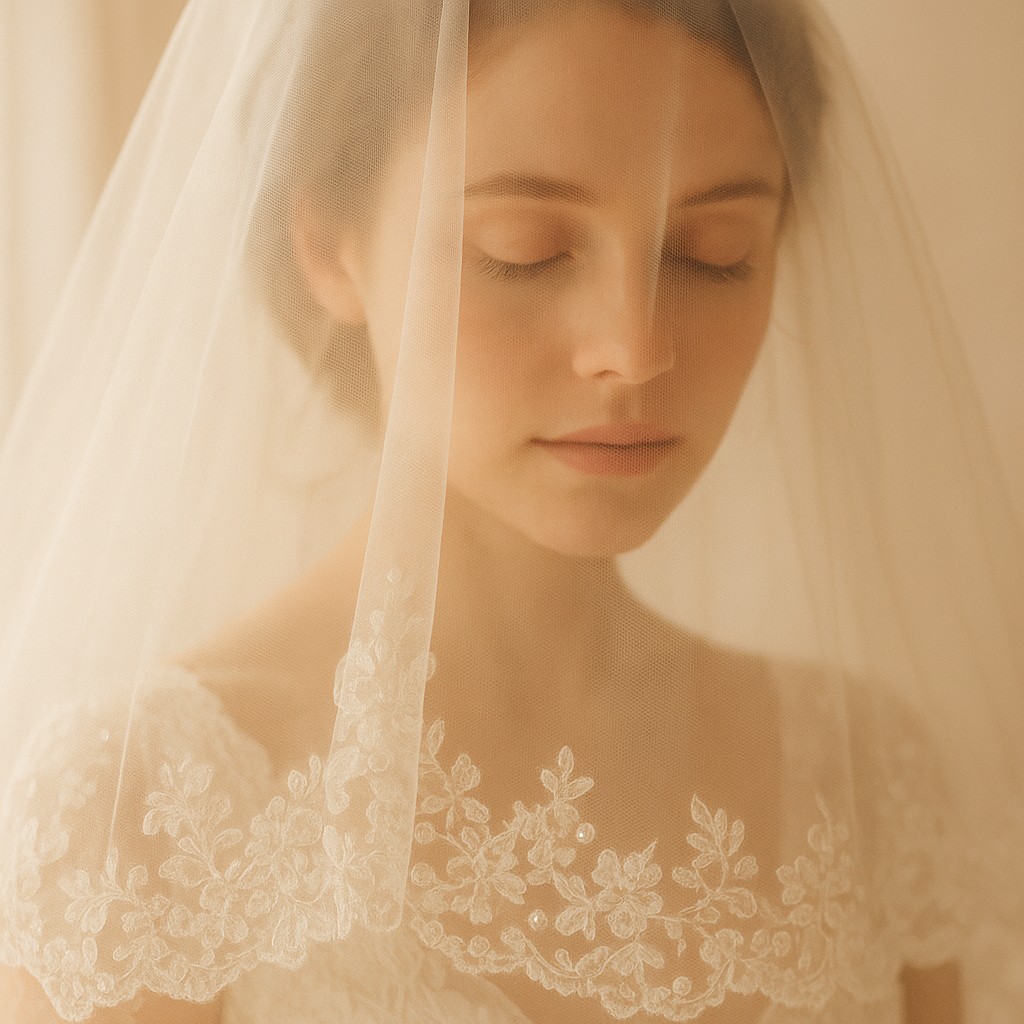 Elegant wedding veil flowing in soft light