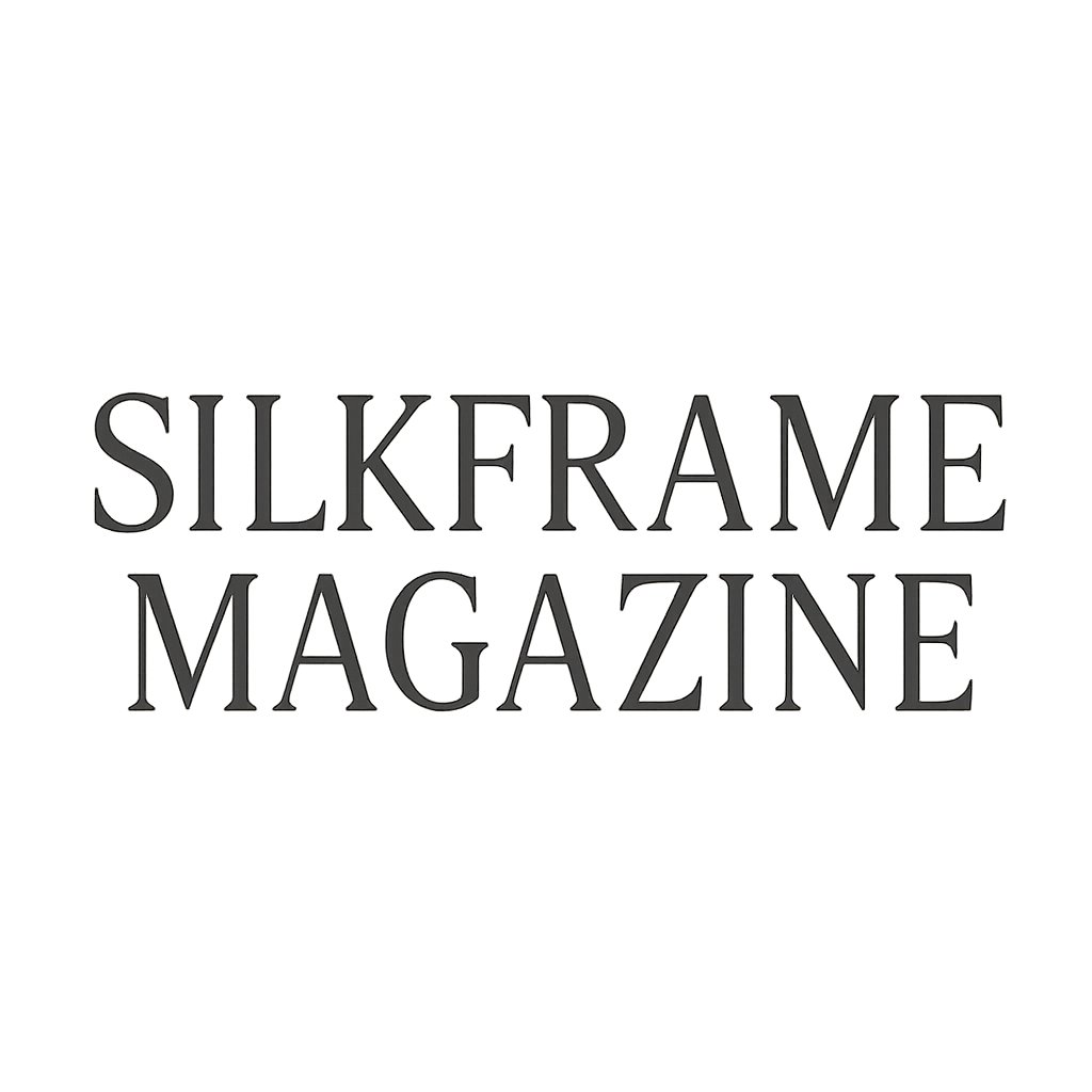 Silkframe Magazine refined serif wordmark logo in monochrome charcoal