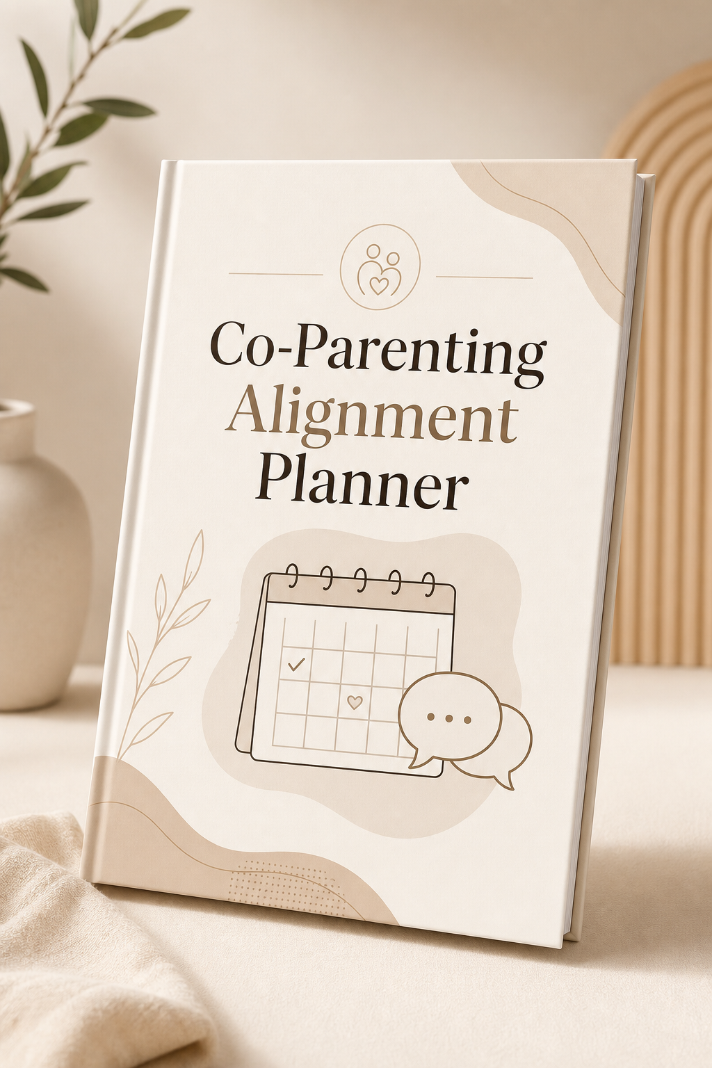 Cover of the Co-Parenting Alignment Planner in warm neutral tone with minimalist line-art calendar