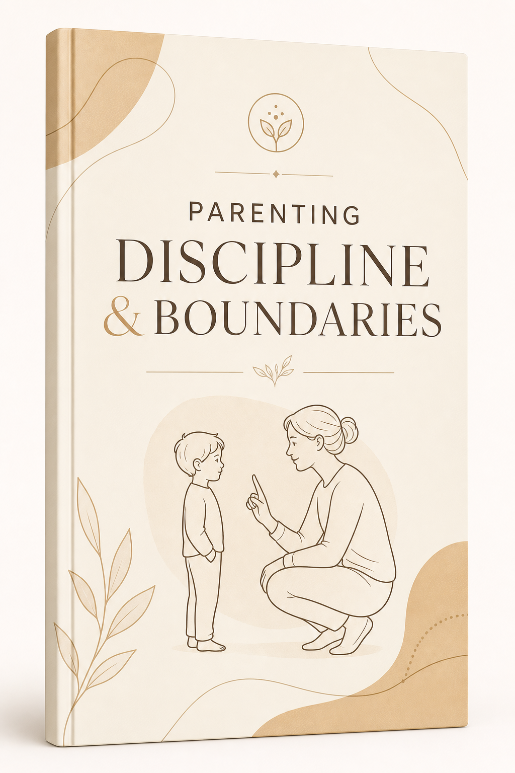Ebook cover for Parenting Discipline and Boundaries with warm beige background, simple line-art parent and child scene, and clean modern typography