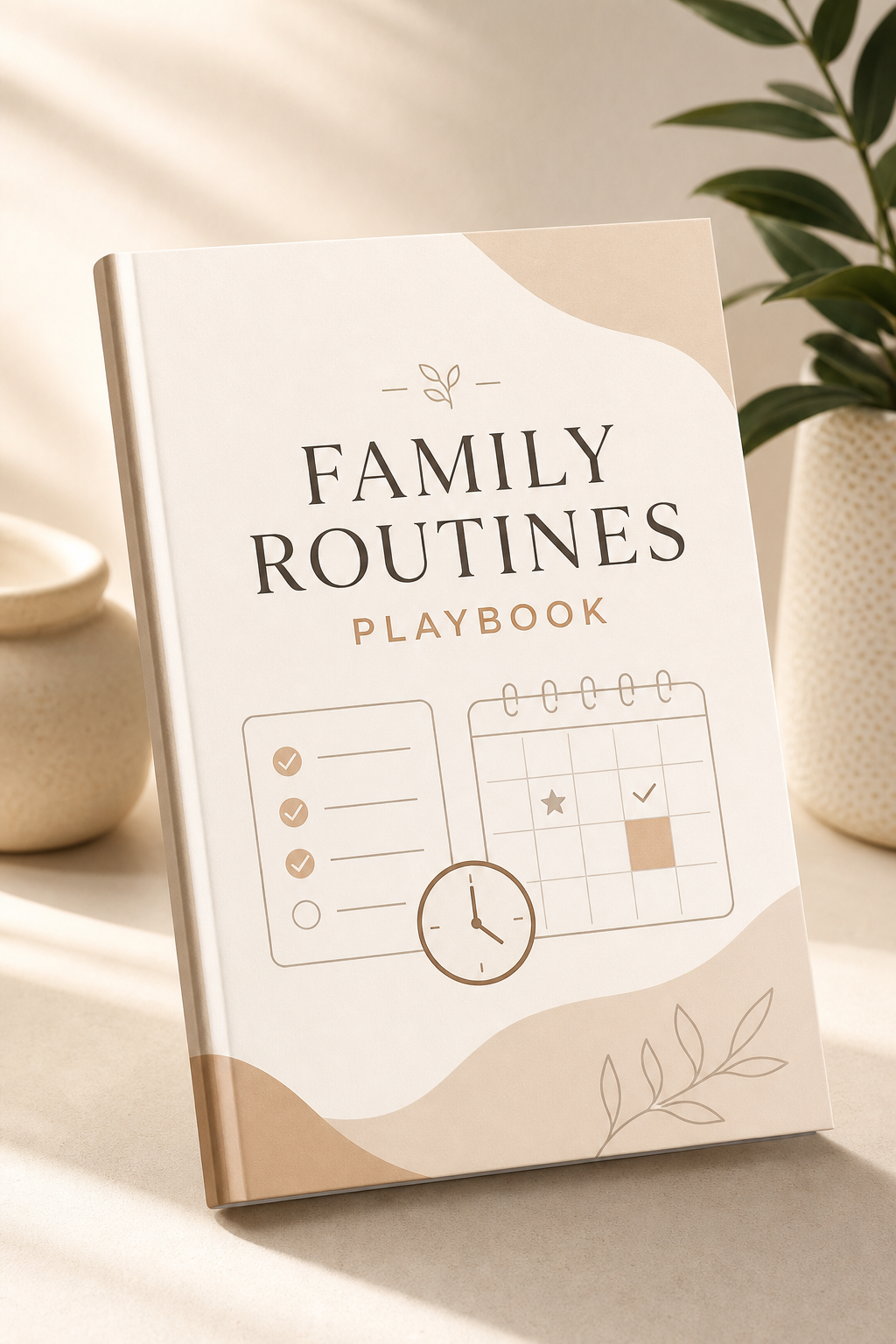 Cover of the Family Routines Playbook in soft cream with checklist illustration