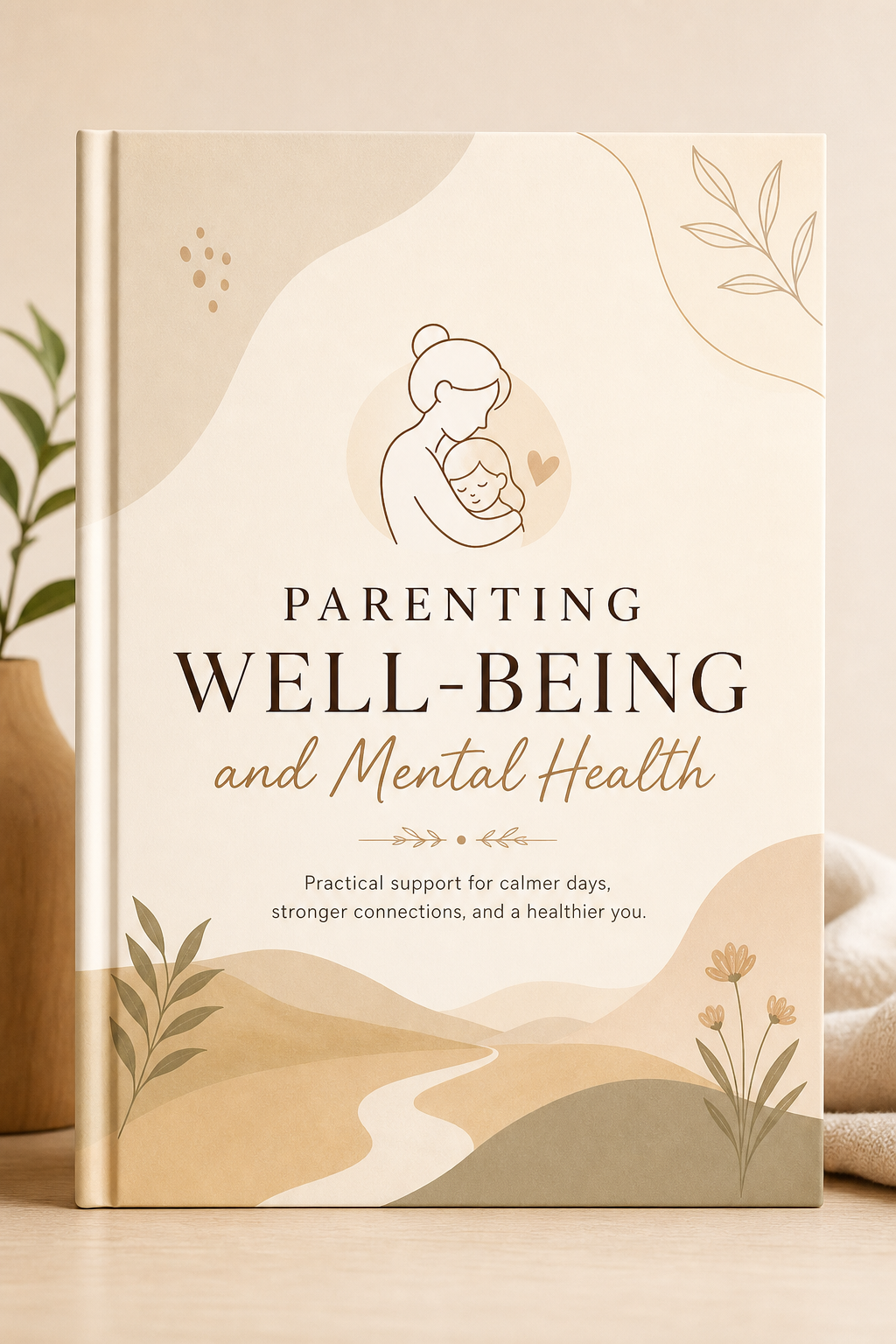 Calming book cover for the Parenting Well-being and Mental Health guide