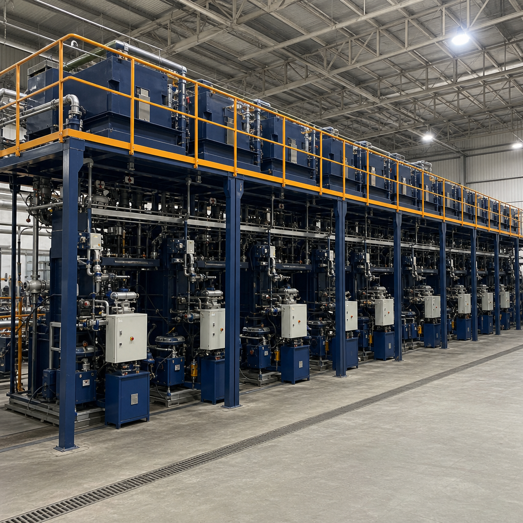 Contained technical line illustration of denim mill machinery calibration and process flow