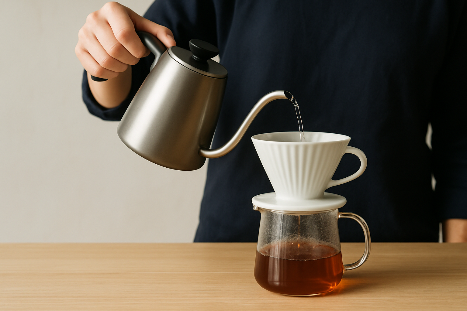 Filter coffee being poured into a glass carafe