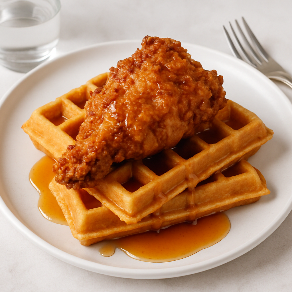 Fried chicken and waffles with syrup