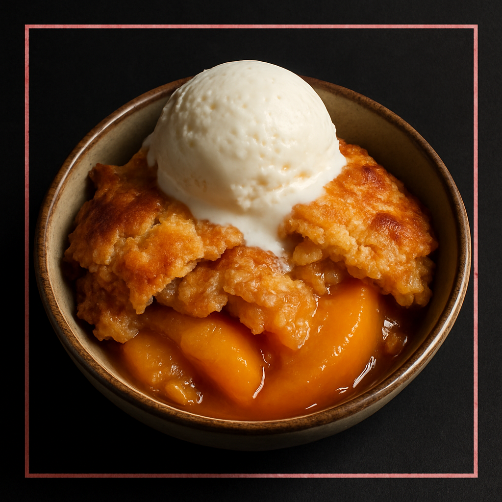 Peach cobbler with golden crust