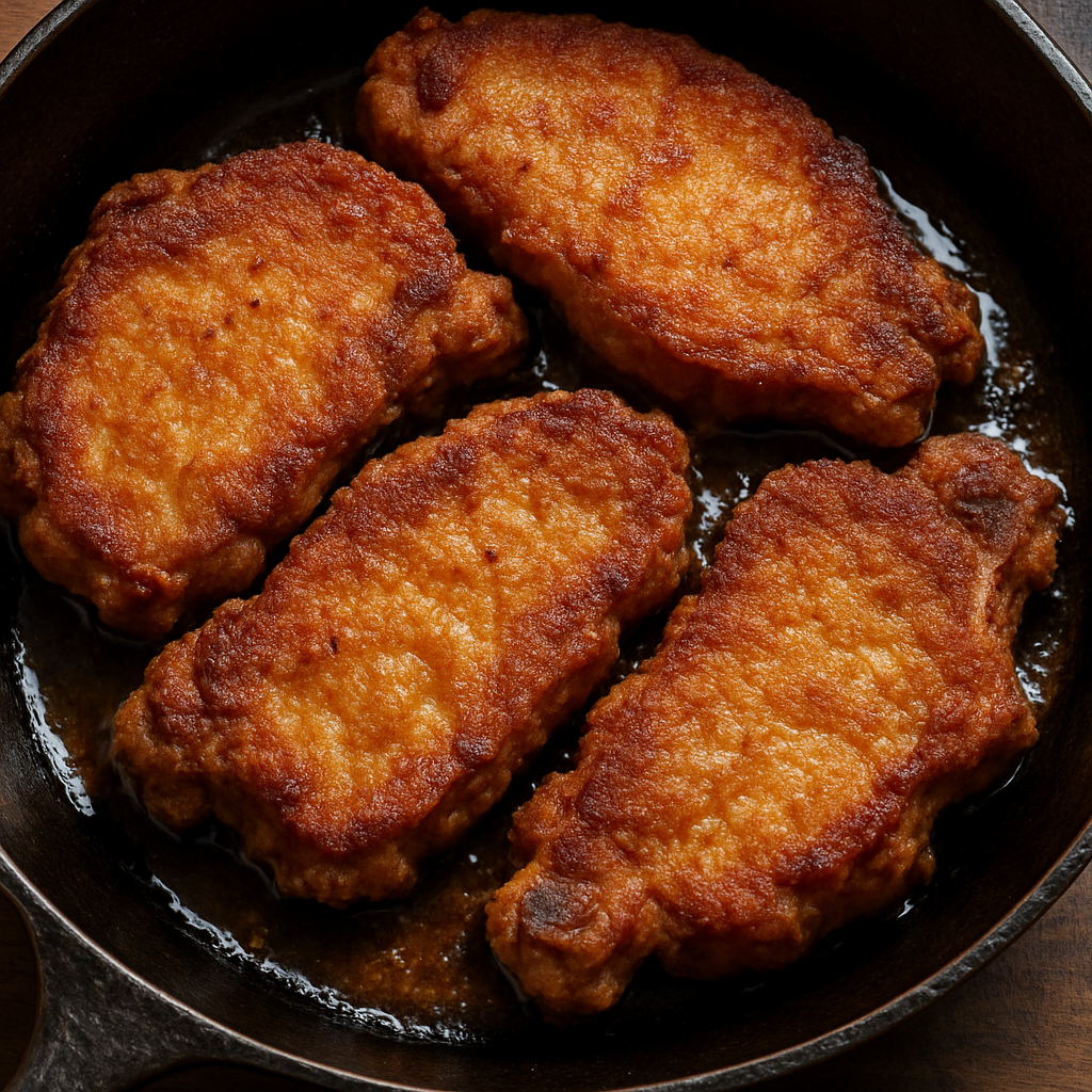 Golden fried pork steaks