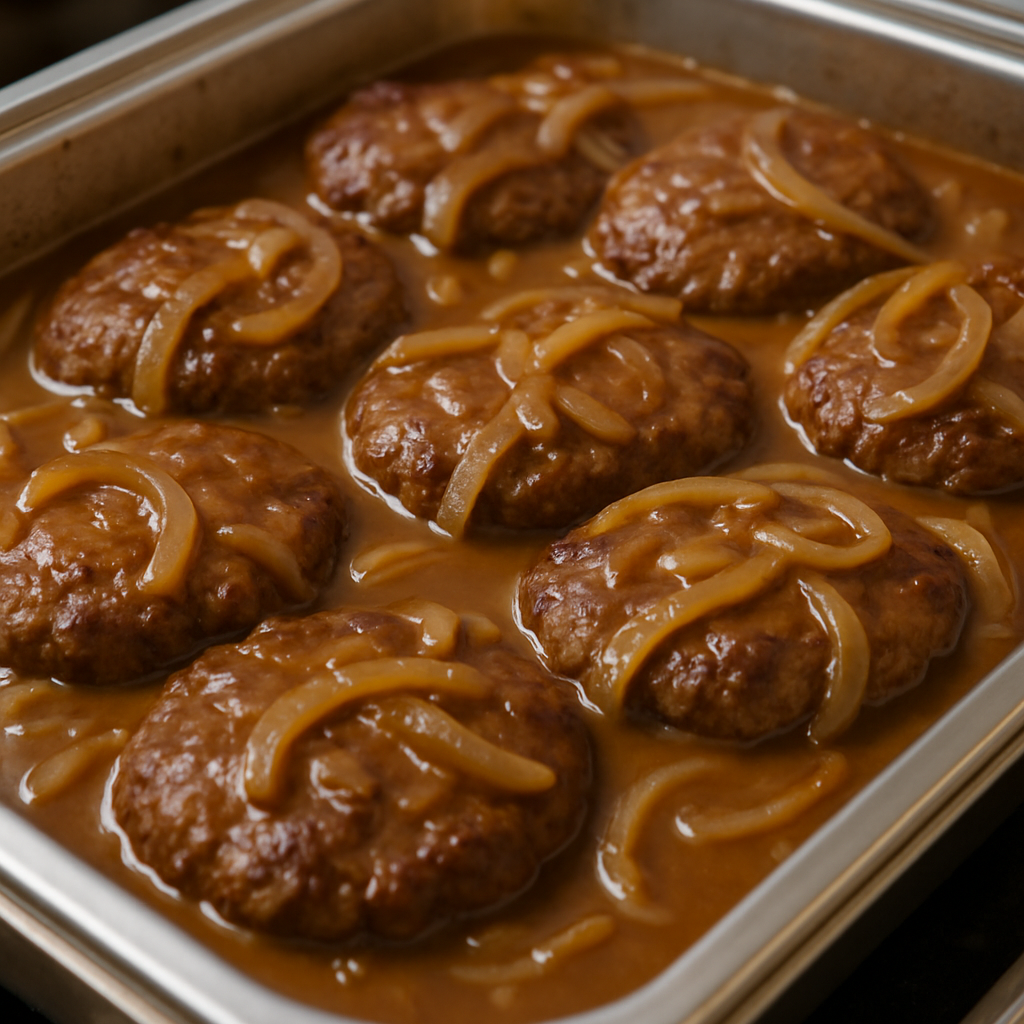 Salisbury steak with brown gravy and onions