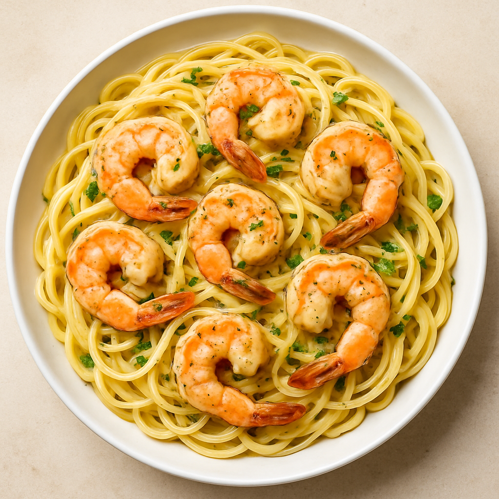 Shrimp Scampi: pasta tossed with shrimp and garlic butter