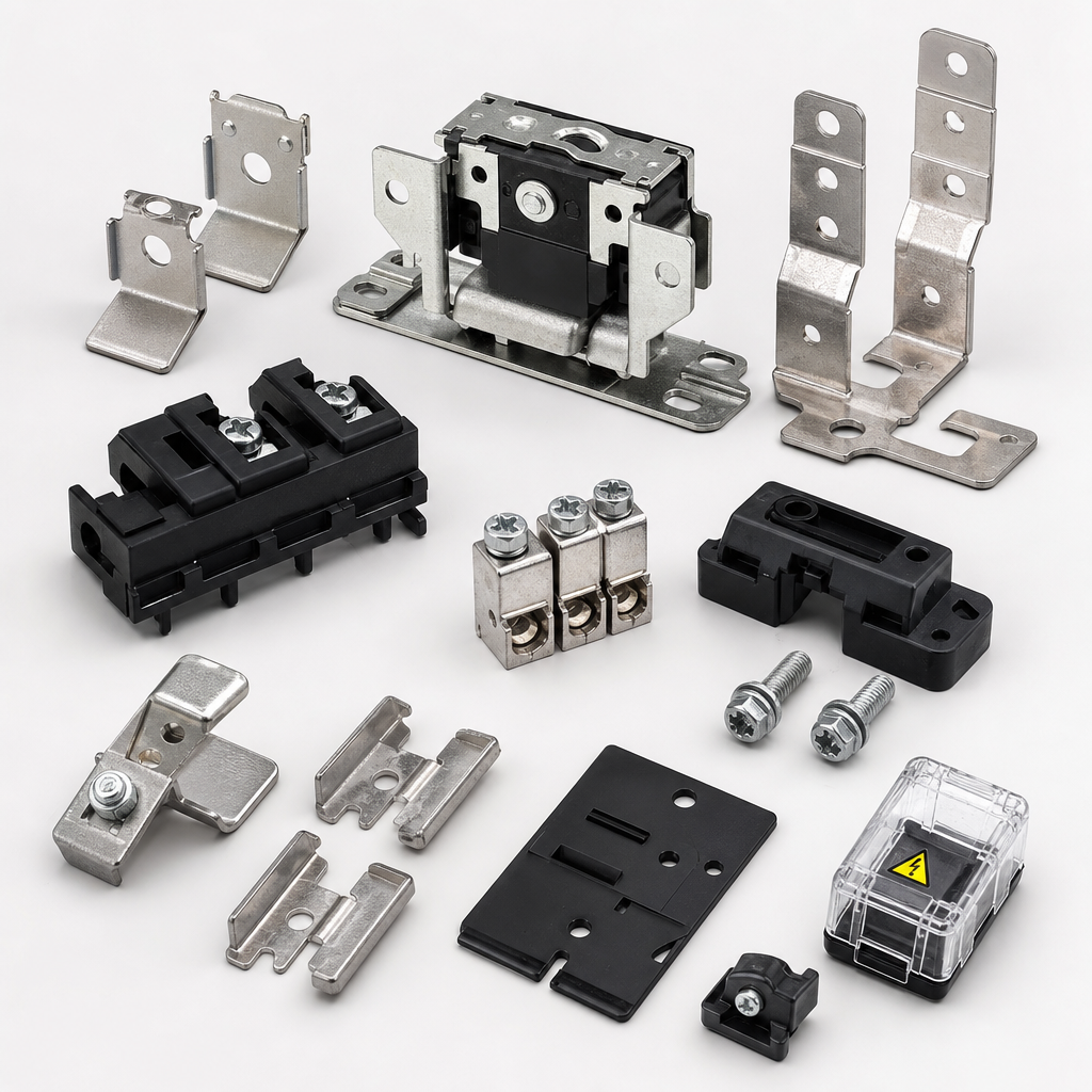 Compact circuit breaker accessories in metallic and black finish