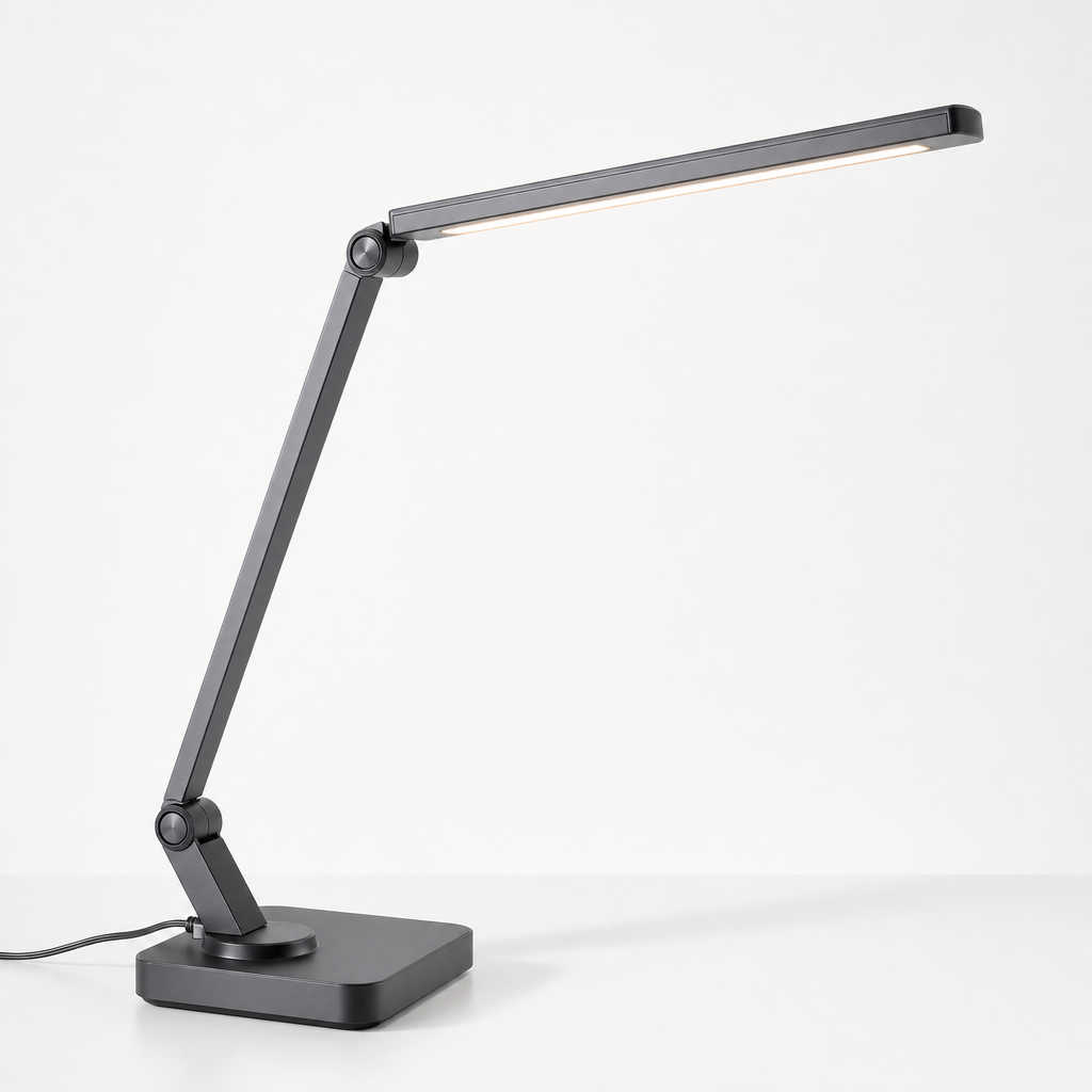 Adjustable desk lamp in graphite finish with LED bar head