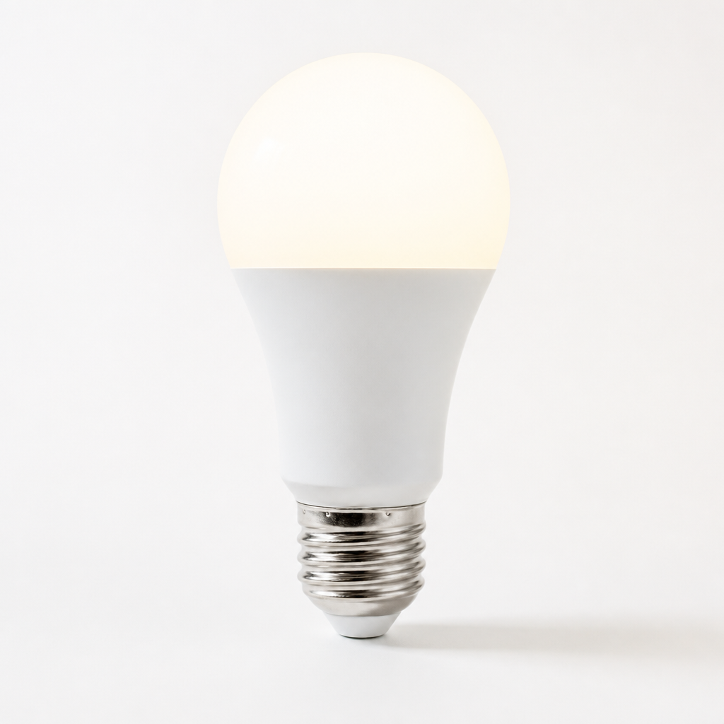 Warm white LED bulb with frosted glass dome and silver base