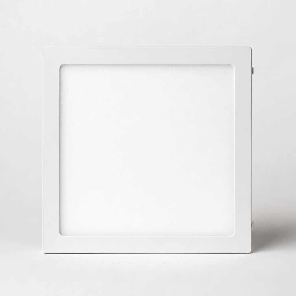 Slim square LED panel light with white frame and frosted surface