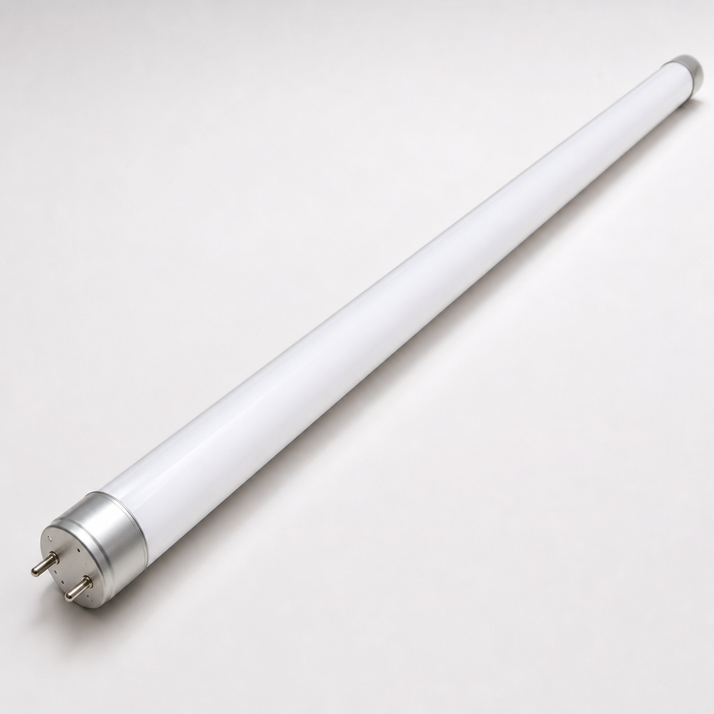 Long white LED tube light with matte diffuser and metal end caps